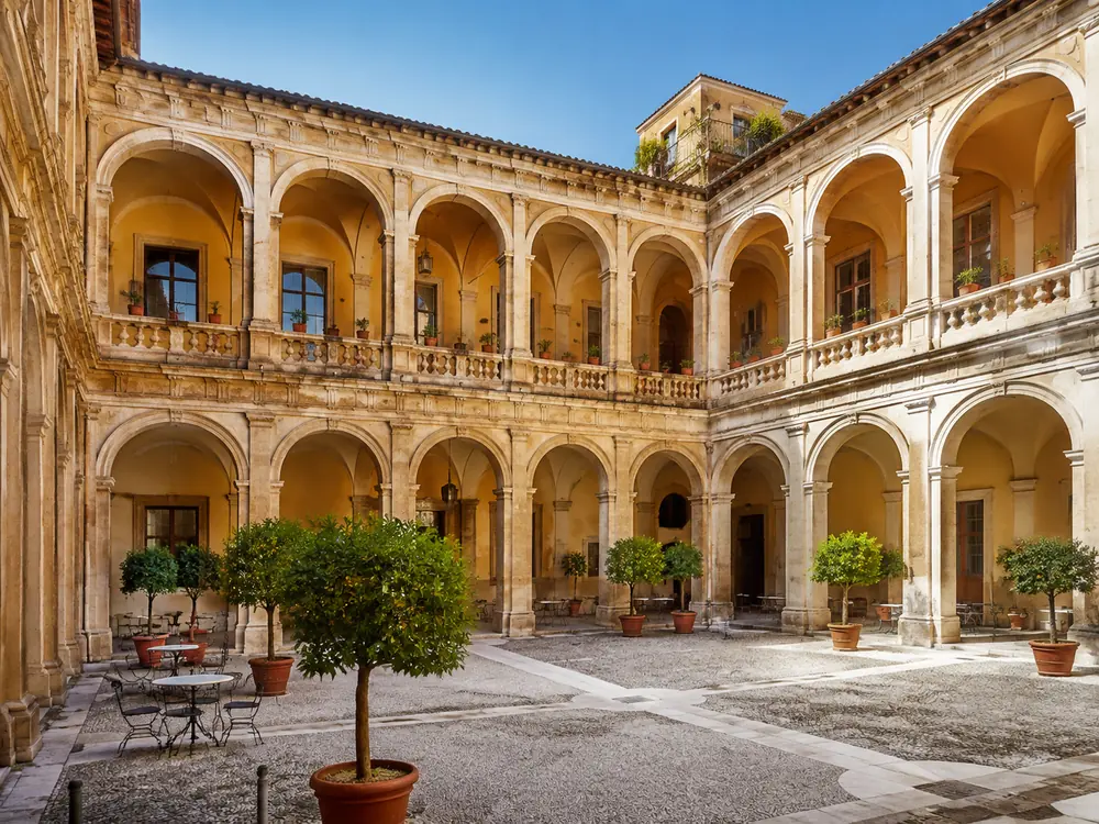 The internal courtyard where the café is